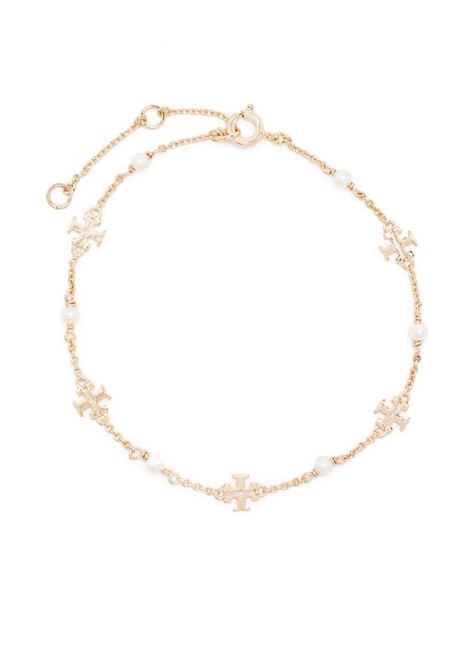 Gold logo-charm pearl bracelet - women